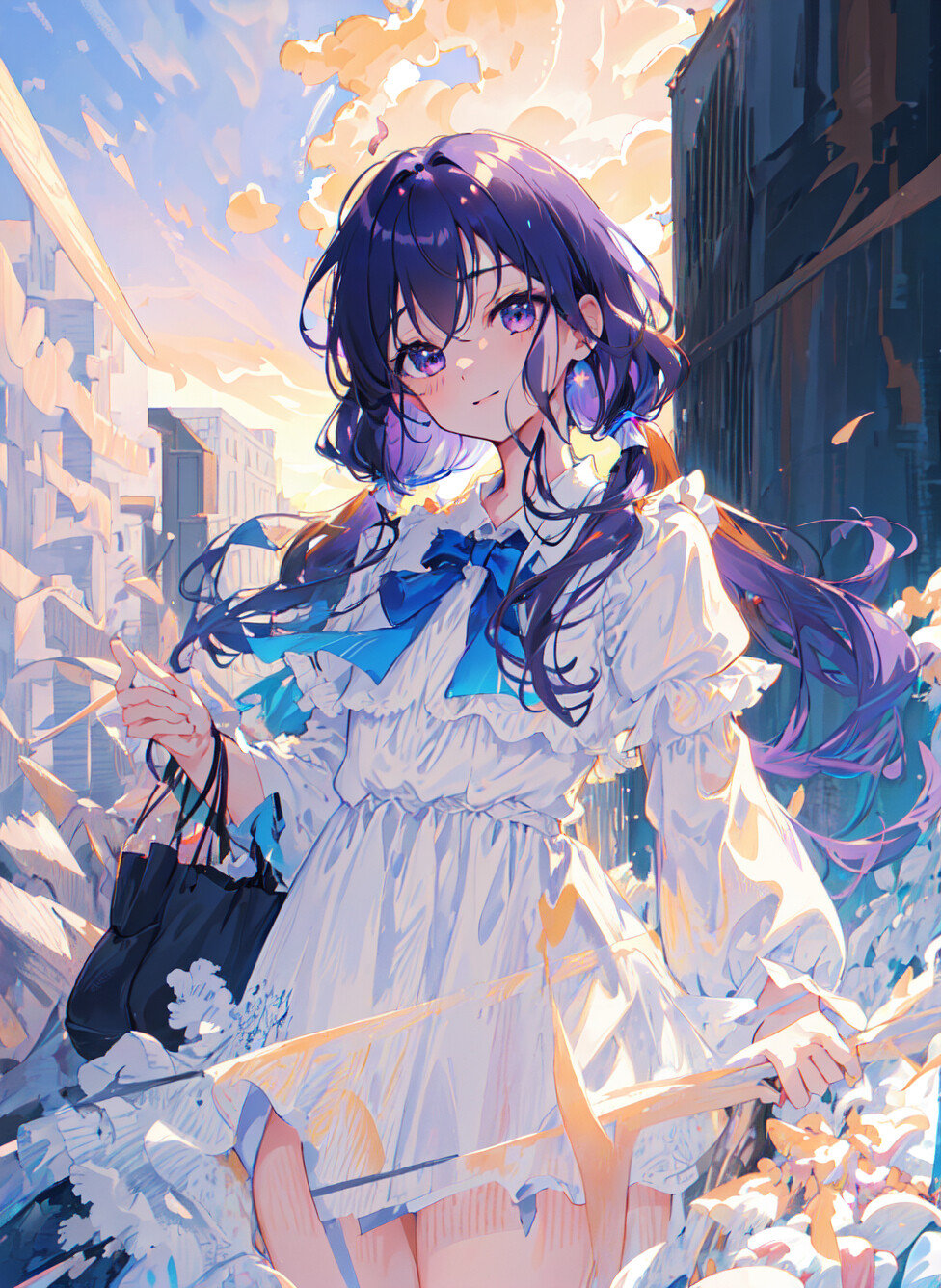 妖精漫画 紫发少女黄昏插画